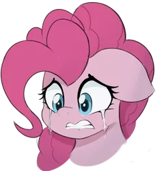 Size: 1566x1704 | Tagged: safe, artist:czu, derpibooru import, pinkie pie, earth pony, pony, crying, face, female, floppy ears, image, png, sad, simple background, solo, transparent background, when she doesn't smile