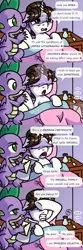 Size: 1600x4800 | Tagged: safe, artist:pony4koma, derpibooru import, raven, spike, dragon, pony, unicorn, acting, addiction, angry, bedroom, caffeine, certificate, coffee, comic, covering eyes, covering face, cute, envelope, family, female, hair bun, holding hands, holding hooves, image, magic, makeup, male, mare, marriage proposal, older, older spike, pain, pillow, png, potion, pretend, pretending, raven inkwell, ravenbetes, ravenspike, secretary, shipping, sick, spikabetes, spikelove, straight, winged spike, wings, withdrawal, worried