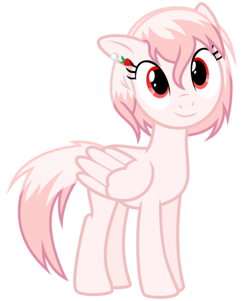 Size: 6612x8192 | Tagged: safe, artist:thatguy1945, derpibooru import, oc, oc:strawberry jewel, unofficial characters only, pegasus, pony, derpibooru community collaboration, 2022 community collab, absurd resolution, derpibooru exclusive, female, image, mare, png, simple background, smiling, solo, transparent background