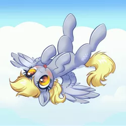 Size: 4000x4000 | Tagged: safe, artist:confetticakez, derpibooru import, derpy hooves, pegasus, pony, :p, absurd resolution, blushing, cloud, cute, derpabetes, female, image, jpeg, lying down, mare, on a cloud, on back, patreon, patreon reward, solo, spread wings, tongue out, wings