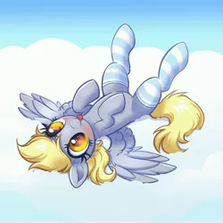 Size: 4000x4000 | Tagged: safe, alternate version, artist:confetticakez, derpibooru import, derpy hooves, pegasus, pony, :p, absurd resolution, blushing, clothes, cloud, cute, derpabetes, female, image, jpeg, lying down, mare, on a cloud, on back, patreon, patreon reward, socks, solo, spread wings, striped socks, tongue out, wings