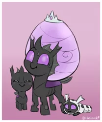 Size: 1058x1270 | Tagged: safe, artist:heretichesh, derpibooru import, oc, unofficial characters only, changeling, changeling egg, changeling oc, cute, cuteling, eyes closed, gradient background, grub, image, jewelry, jpeg, purple changeling, smiling, tiara