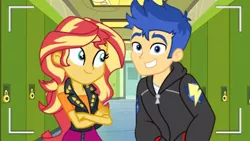 Size: 640x360 | Tagged: safe, artist:louie-green, derpibooru import, flash sentry, sunset shimmer, equestria girls, female, flashimmer, image, jpeg, male, shipping, straight