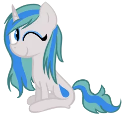 Size: 963x900 | Tagged: safe, artist:technoponywardrobe, derpibooru import, oc, oc:charity seashell, unofficial characters only, pony, unicorn, derpibooru community collaboration, 2022 community collab, blue eyes, clip studio paint, cute, derpibooru exclusive, eyelashes, eyeshadow, female, full body, horn, image, looking at you, makeup, one eye closed, png, simple background, sitting, smiling, smiling at you, solo, tail, transparent background, two toned mane, two toned tail, unicorn oc, water droplet, wink, winking at you