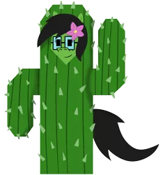 Size: 1500x1600 | Tagged: safe, artist:b-cacto, derpibooru import, oc, oc:prickly pears, derpibooru community collaboration, 2022 community collab, cactus, clothes, costume, flower, flower in hair, glasses, image, looking at you, mole, png, simple background, solo, transparent background