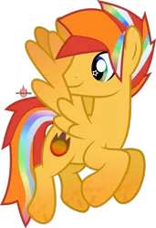 Size: 1024x1496 | Tagged: safe, artist:meteor-spark, derpibooru import, oc, oc:meteor spark, pegasus, pony, flying, gradient hooves, gradient mane, image, looking back, male, pegasus oc, png, rainbow power, rainbow power-ified, simple background, smiling, spread wings, stallion, stallion oc, striped mane, striped tail, tail, transparent background, wingding eyes, wings