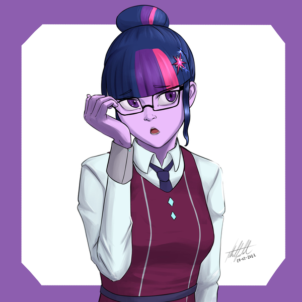 Size: 1024x1024 | Tagged: safe, artist:nlhetfield, derpibooru import, sci-twi, twilight sparkle, equestria girls, female, glasses, image, jpeg, open mouth, simple background, solo