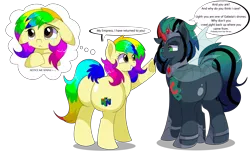 Size: 9000x5500 | Tagged: safe, artist:rainbowtashie, author:bigonionbean, derpibooru import, king sombra, nightmare moon, queen chrysalis, oc, oc:empress sacer malum, oc:rainbow tashie, changeling, changeling queen, pony, unicorn, butt, commissioner:bigonionbean, cutie mark, dialogue, female, flank, fusion, fusion:empress sacer malum, image, jewelry, large butt, mare, nintendo, nintendo 64, not an alicorn, plot, png, queen umbra, regalia, rule 63, thicc ass