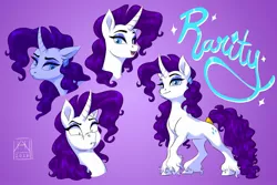 Size: 1920x1280 | Tagged: safe, artist:bluefeathercat, derpibooru import, rarity, pony, unicorn, alternate hairstyle, curved horn, ear piercing, earring, horn, image, jewelry, jpeg, lidded eyes, looking at you, piercing, scrunchy face, smiling, snorting, solo, tail, tail wrap, unshorn fetlocks, wide eyes