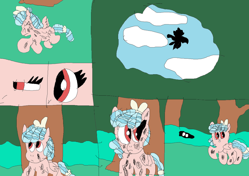 Size: 4712x3336 | Tagged: safe, artist:willtheraven1, derpibooru import, cozy glow, spike, dragon, pegasus, pony, a better ending for cozy, amnesia, blank flank, bruised, dream valley, female, filly, foal, forest, g4, image, lost, png, shadow, tree, winged spike, wings