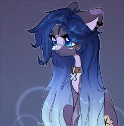 Size: 3233x3279 | Tagged: safe, artist:reterica, derpibooru import, oc, oc:star waterfall, unofficial characters only, earth pony, pony, collar, ear piercing, earring, image, jewelry, jpeg, male, piercing, sitting, solo, stallion