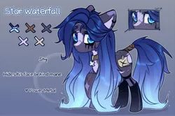 Size: 2899x1921 | Tagged: safe, artist:reterica, derpibooru import, oc, oc:star waterfall, unofficial characters only, earth pony, pony, collar, ear piercing, earring, image, jewelry, jpeg, male, piercing, raised hoof, reference sheet, solo, stallion, tail, tail wrap