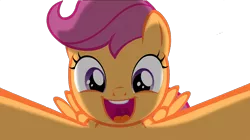 Size: 2092x1170 | Tagged: safe, artist:jan, derpibooru import, edit, edited screencap, screencap, scootaloo, pegasus, pony, ask the crusaders, background removed, cute, cutealoo, female, filly, foal, image, looking at you, not a vector, open mouth, open smile, png, simple background, smiling, transparent background