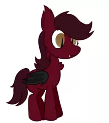 Size: 438x497 | Tagged: safe, artist:alandisc, derpibooru import, oc, oc:mary redd, unofficial characters only, bat, bat pony, pony, bat eyes, bat wings, big eyes, blank flank, chest fluff, child, ear fluff, eyelashes, female, filly, foal, folded wings, image, magical lesbian spawn, missing cutie mark, offspring, png, red, solo, solo female, wings