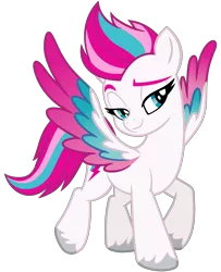 Size: 2600x3200 | Tagged: safe, artist:cheezedoodle96, derpibooru import, zipp storm, pegasus, pony, my little pony: a new generation, .svg available, colored wings, female, full body, g5, high res, hooves, image, looking at you, mare, multicolored mane, multicolored tail, png, raised eyebrow, simple background, smiling, solo, spread wings, tail, transparent background, unshorn fetlocks, vector, vector trace, wings