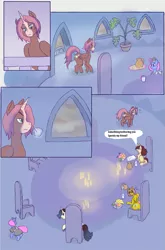 Size: 791x1200 | Tagged: safe, artist:weasselk, author:bigonionbean, derpibooru import, oc, oc:heartstrong flare, oc:king calm merriment, oc:king righteous authority, oc:king speedy hooves, alicorn, pony, unicorn, comic:plot of the plot cult, alicorn oc, balcony, butt, candle, candlelight, candlestick, canterlot, canterlot castle, clothes, colored, comic, commissioner:bigonionbean, commissioner:buffaloman20, cup, cutie mark, dialogue, female, flank, food, fruit, fusion:heartstrong flare, fusion:king calm merriment, fusion:king righteous authority, fusion:king speedy hooves, glasses, horn, image, large butt, levitation, magic, maid, male, mare, paper, pitcher, plot, png, potted plant, snorting, stallion, stormcloud, table, telekinesis, thicc ass, tray, unamused, wall of tags, wings