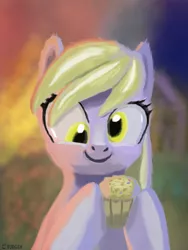 Size: 1200x1600 | Tagged: safe, artist:ciborgen, derpibooru import, derpy hooves, pegasus, pony, cute, female, food, image, muffin, png, smiling, solo