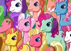 Size: 753x546 | Tagged: safe, derpibooru import, screencap, applejack (g3), bumblesweet, cloud climber, coconut grove, cotton candy (g3), desert rose, fizzy pop (g3), gem blossom, peachy pie (g3), piccolo, earth pony, pony, the princess promenade, adorablossom, climberbetes, crowd, cute, diacolo, disembodied head, earth pony cloud climber, earth pony coconut grove, everyone's a princess, female, forsythia (g3), g3, g3 adorablepie, g3 bumbledorable, g3 cottoncandybetes, g3 fizzybetes, g3 forsythiabetes, g3 jackabetes, g3 rosabetes, grin, group, groveabetes, image, loop-de-la, loopdelabetes, mare, offscreen character, png, ponyville (g3), smiling, song