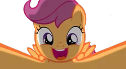 Size: 800x441 | Tagged: safe, artist:jan, derpibooru import, edit, edited screencap, screencap, scootaloo, pegasus, pony, ask the crusaders, background removed, cute, cutealoo, female, filly, foal, image, looking at you, not a vector, open mouth, open smile, png, purple eyes, simple background, smiling, solo, transparent background