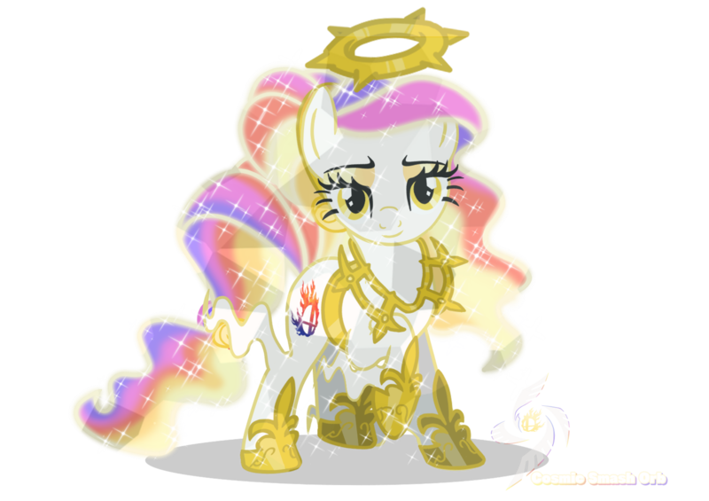 Size: 1700x1200 | Tagged: safe, artist:galeemlightseraphim, derpibooru import, oc, ponified, unofficial characters only, arceus, crystal pony, pony, base used, ethereal mane, halo, hoof shoes, image, mythical pokémon, peytral, png, pokémon, raised hoof, simple background, smiling, starry mane, transparent background