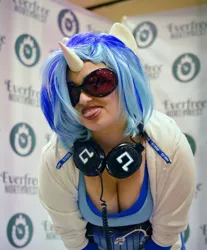 Size: 1070x1295 | Tagged: photographer needed, safe, derpibooru import, vinyl scratch, human, clothes, cosplay, costume, everfree northwest, everfree northwest 2017, headphones, image, irl, irl human, jpeg, photo, solo, tongue out