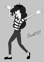 Size: 1280x1797 | Tagged: safe, artist:crock2121, derpibooru import, pinkie pie, equestria girls, ;p, black and white, female, grayscale, image, jpeg, looking at you, mime, monochrome, one eye closed, simple background, solo, solo female, tongue out