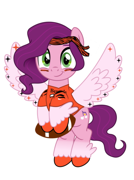 Size: 2000x2683 | Tagged: safe, artist:kuren247, artist:macdaddyzak, derpibooru import, edit, editor:miss connie, pipp petals, big cat, pegasus, pony, tiger, my little pony: a new generation, american football, bengals, cincinnati, cincinnati bengals, clothes, coat markings, face paint, female, g5, green eyes, headband, image, jersey, mare, nfl, pink coat, png, simple background, smiling, socks (coat marking), solo, sports, spread wings, stars, super bowl, super bowl lvi, tiger print, unshorn fetlocks, white background, wing markings, wings, year of the tiger