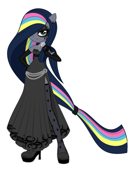 Size: 780x1024 | Tagged: safe, artist:reitanna-seishin, derpibooru import, oc, oc:minkie pie, unofficial characters only, equestria girls, bags under eyes, clothes, dress, ear piercing, earring, equestria girls-ified, female, image, jewelry, makeup, microphone, obsidian pie, piercing, png, rainbow power, rainbow power-ified, solo