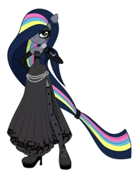 Size: 780x1024 | Tagged: safe, artist:reitanna-seishin, derpibooru import, oc, oc:minkie pie, unofficial characters only, equestria girls, bags under eyes, clothes, dress, ear piercing, earring, equestria girls-ified, female, image, jewelry, makeup, microphone, obsidian pie, piercing, png, rainbow power, rainbow power-ified, solo