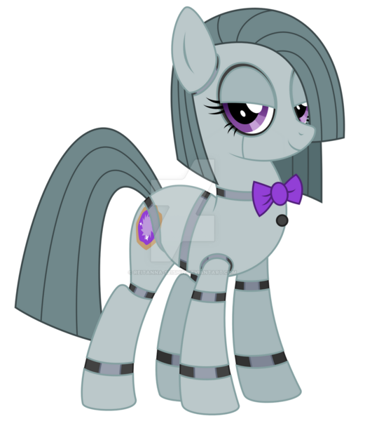 Size: 1280x1473 | Tagged: safe, artist:reitanna-seishin, derpibooru import, marble pie, earth pony, pony, robot, robot pony, alternate design, animatronic, bedroom eyes, bowtie, clothes, deviantart watermark, female, five nights at freddy's, image, mare, obtrusive watermark, png, simple background, solo, transparent background, watermark