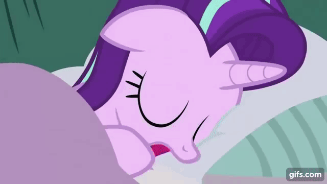 Size: 640x360 | Tagged: safe, derpibooru import, screencap, pinkie pie, starlight glimmer, earth pony, pony, unicorn, rock solid friendship, season 7, animated, bed, blanket, duo, eyes closed, female, floppy ears, gif, gifs.com, image, mare, open mouth, pillow, shrunken pupils, sleeping