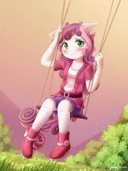 Size: 1800x2400 | Tagged: safe, artist:symbianl, derpibooru import, sweetie belle, human, eared humanization, humanized, image, png, solo, swing, tail, tailed humanization
