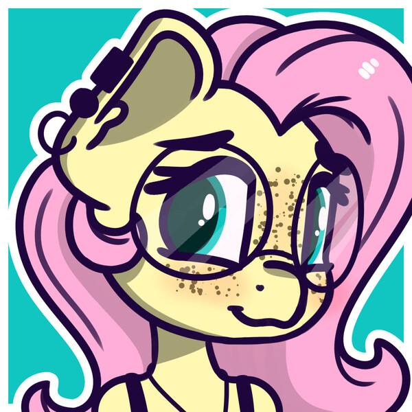 Size: 1280x1280 | Tagged: safe, artist:charleyhorsey, derpibooru import, fluttershy, anthro, blushing, cute, freckles, glasses, image, jpeg, looking at you, shyabetes