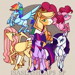 Size: 1197x1197 | Tagged: safe, artist:isaslashlaps-sp, artist:laps-sp, derpibooru import, applejack, fluttershy, pinkie pie, rainbow dash, rarity, twilight sparkle, pegasus, pony, unicorn, angular, image, mane six, origami, origami pony, png