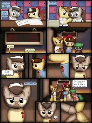 Size: 1750x2333 | Tagged: safe, artist:99999999000, derpibooru import, oc, oc:benan, oc:li anna, oc:mar baolin, oc:zhang cathy, unofficial characters only, earth pony, pegasus, pony, unicorn, zebra, comic:nice to meet you, bus stop, clothes, comic, crying, female, filly, foal, image, png, zebra oc