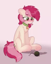 Size: 1582x2008 | Tagged: safe, artist:flixanoa, derpibooru import, roseluck, earth pony, pony, unicorn, behaving like a cat, blushing, chest fluff, collar, cute, cuteluck, ear fluff, eye clipping through hair, eyebrows, eyebrows visible through hair, female, floppy ears, flower, hooves, image, lovely, mare, png, rosabetes, rose, rosepet, shadow, sitting, solo, tail, two toned mane, two toned tail, underhoof, yarn, yarn ball