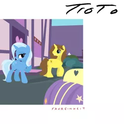 Size: 2000x2000 | Tagged: safe, artist:grapefruit-face, derpibooru import, trixie, oc, oc:grapefruit face, ponified, pony, album cover, base used, canon x oc, car, duo, female, flirting, grapexie, image, looking at each other, looking at someone, male, outdoors, png, ponified album cover, shipping, smiling, straight, sugarcube corner, toto (band)