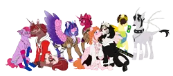 Size: 6762x3000 | Tagged: safe, artist:malinraf1615, artist:theartfox2468, derpibooru import, oc, oc:angel petals, oc:barnburner, oc:estella sparkle, oc:grimm fable, oc:jezza belle, oc:lilac, oc:sol shines, oc:venus red heart, unofficial characters only, alicorn, earth pony, human, pegasus, pony, unicorn, derpibooru community collaboration, 2022 community collab, absurd resolution, alicorn oc, alternate hairstyle, anklet, attack on titan, bandage, bandana, bedroom eyes, belt, bisexual pride flag, blushing, bone, boots, brazil, can, canada, canadian, canadian flag, chess piece, chest fluff, choker, christianity, clothes, cosplay, costume, crossover, crown, curved horn, deaf, dress, ear piercing, earring, energy drink, eren jaeger, eye clipping through hair, eyebrows, eyebrows visible through hair, eyeshadow, face mask, fangs, female, fingerless gloves, flag, flustered, glasses, gloves, grim reaper, grin, hair over eyes, hair over one eye, hearing aid, heart eyes, hoodie, horn, image, jacket, jewelry, kissing, leg fluff, leonine tail, lesbian, lip piercing, lipstick, looking at each other, looking at someone, makeup, mare, markings, mask, mismatched socks, monster energy, mouth hold, multicolored hair, necklace, nun outfit, nuzzling, oc x oc, offspring, one eye closed, open mouth, overalls, pants, parent:flash sentry, parent:twilight sparkle, parents:flashlight, piercing, playing card, plushie, png, pride, pride flag, raised hoof, raised leg, regalia, religion, shipping, shirt, shoes, shorts, simple background, sitting, size difference, skirt, smiling, socks, spiked choker, spread wings, stockings, striped socks, sweater, tail, thigh highs, transparent background, underhoof, unshorn fetlocks, wall of tags, wingding eyes, wings