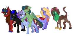 Size: 2016x980 | Tagged: safe, artist:valkiria, derpibooru import, fluttershy, oc, oc:bitzy berry, oc:frizz, oc:gusty longbow evergreen, oc:marquis majordome, oc:marquise soubrette, oc:scarlet havoc, oc:shadow spirits, oc:windy barebow evergreen, unofficial characters only, changedling, changeling, changepony, gryphon, hybrid, kirin, pegasus, pony, unicorn, derpibooru community collaboration, 2022 community collab, blushing, cat ears, changedling oc, changeling oc, chest fluff, derpibooru exclusive, eyes closed, female, glasses, griffon oc, grin, image, kirin oc, looking at each other, looking at someone, male, mare, multicolored hair, one eye closed, plushie, png, ponies riding ponies, raised hoof, raised leg, riding, rule 63, simple background, smiling, stallion, trans male, transgender, transparent background, wall of tags, wink