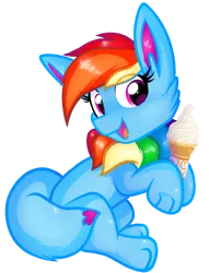 Size: 610x800 | Tagged: safe, artist:rainbow eevee, derpibooru import, oc, oc:rainbow eevee, derpibooru community collaboration, 2022 community collab, cute, eevee pony, female, food, happy, ice cream, image, mcdonald's, multicolored hair, open mouth, pink eyes, png, pokémon pony, rainbow hair, simple background, sitting, solo, transparent background, vector