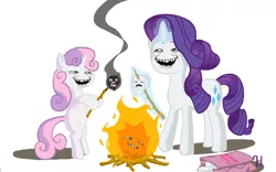 Size: 700x438 | Tagged: source needed, safe, artist:7doran, edit, unauthorized edit, rarity, sweetie belle, pony, unicorn, bipedal, campfire, cannibalism, cooking, fire, food, image, lidded eyes, marshmallow, meme, murder, pekaface, png, rarity is a marshmallow, rarity using marshmallows, roasting, sweetie belle can't cook, sweetie belle is a marshmallow too, sweetie belle using marshmallows, sweetie fail