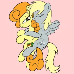 Size: 2000x2000 | Tagged: safe, artist:dafiltafish, derpibooru import, carrot top, derpy hooves, golden harvest, earth pony, pegasus, pony, blushing, cuddling, derpytop, duo, duo female, female, image, lesbian, mare, png, shipping
