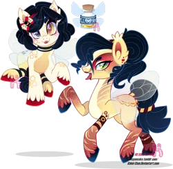 Size: 2480x2418 | Tagged: safe, artist:khimi-chan, derpibooru import, oc, unofficial characters only, earth pony, pony, bow, earth pony oc, female, hair bow, hoof polish, image, makeup, male, mare, open mouth, png, simple background, sitting, smiling, stallion, story included, tattoo, transparent background, unshorn fetlocks