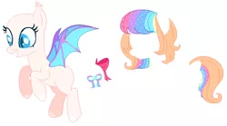 Size: 774x431 | Tagged: safe, artist:awoomarblesoda, derpibooru import, oc, unofficial characters only, bat pony, pony, base used, bat pony oc, bat wings, eyelashes, grin, image, multicolored hair, png, rainbow hair, simple background, smiling, solo, white background, wings
