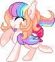 Size: 81x91 | Tagged: safe, artist:awoomarblesoda, derpibooru import, oc, unofficial characters only, bat pony, pony, animated, bat pony oc, bat wings, eyes closed, female, gif, image, mare, multicolored hair, pixel art, rainbow hair, raised hoof, simple background, solo, transparent background, wings
