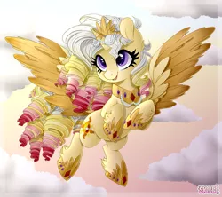 Size: 1920x1705 | Tagged: safe, artist:centchi, artist:sk-ree, derpibooru import, oc, oc:sunlight aria, unofficial characters only, alicorn, pony, alicorn oc, female, flying, horn, image, jpeg, mare, solo, wings
