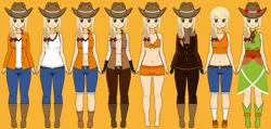 Size: 700x333 | Tagged: suggestive, artist:roseprincessmitia, derpibooru import, applejack, human, boots, clothes, cowboy boots, high heel boots, humanized, image, jpeg, kisekae, shoes, solo