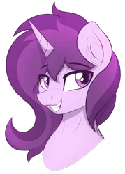 Size: 1155x1617 | Tagged: safe, artist:czu, derpibooru import, oc, oc:czupone, unofficial characters only, pony, unicorn, bust, ear fluff, eye clipping through hair, eyebrows, eyebrows visible through hair, grin, horn, image, png, portrait, purple eyes, simple background, smiling, solo, transparent background, two toned mane, unicorn oc