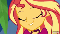 Size: 640x360 | Tagged: safe, derpibooru import, screencap, sunset shimmer, bird, seagull, equestria girls, equestria girls series, i'm on a yacht, spoiler:eqg series (season 2), animated, clothes, cute, cutie mark, cutie mark on clothes, eyes closed, female, flying, gif, gifs.com, image, open mouth, open smile, shimmerbetes, smiling, solo, yacht