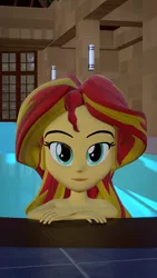 Size: 3240x5760 | Tagged: suggestive, artist:wissle, derpibooru import, sunset shimmer, equestria girls, 3d, bedroom eyes, blender, complete nudity, female, high res, image, inviting, inviting you, jpeg, lidded eyes, looking at you, open mouth, skinny dipping, smiling, smiling at you, solo, solo female, swimming pool, water